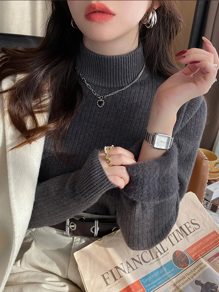 Pull col roulé doublure polaire