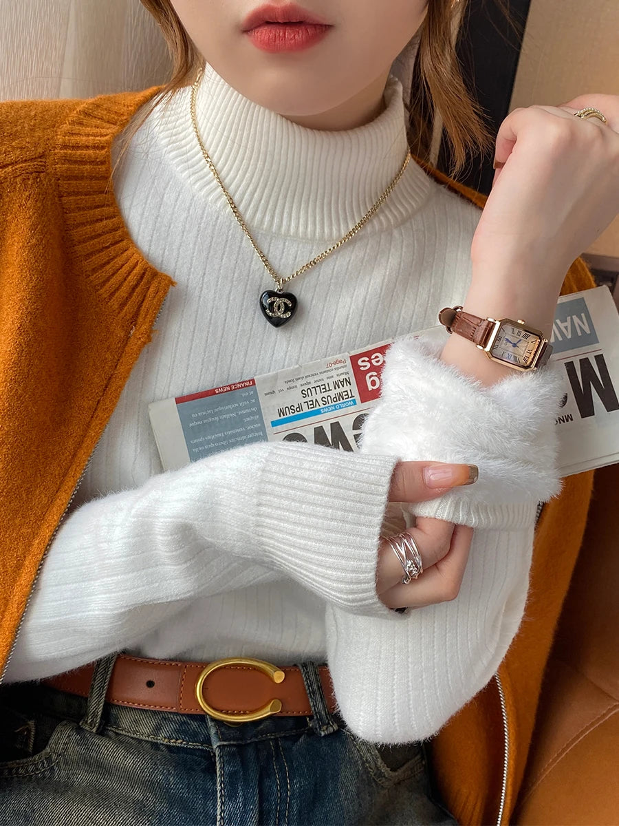 Pull col roulé doublure polaire